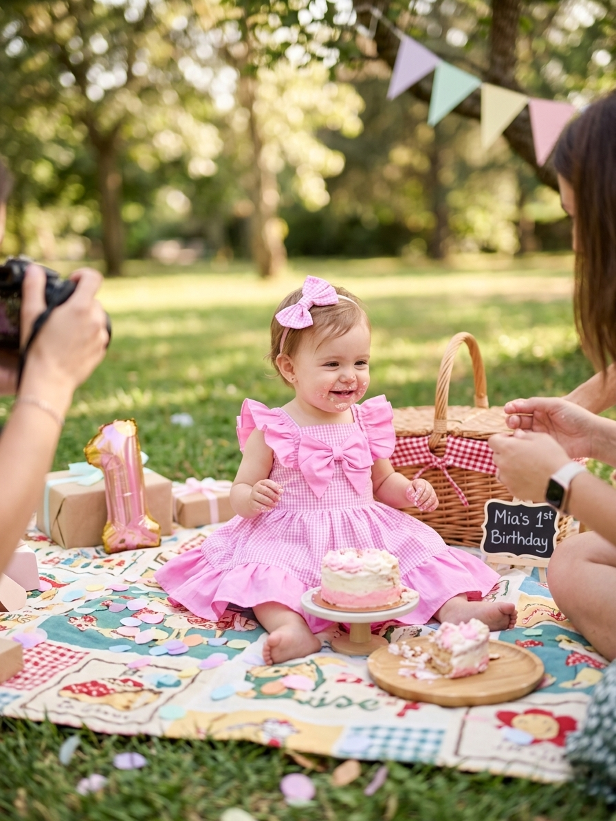 vestido artesanal vichy rosa para niña