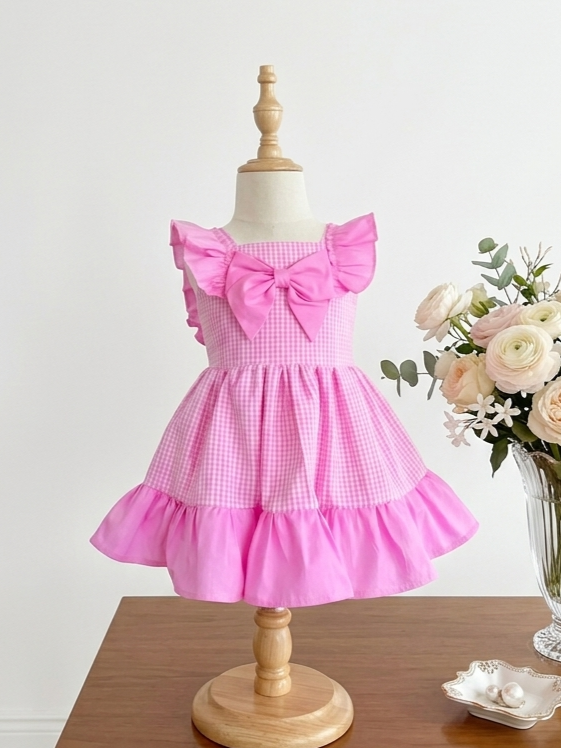 vestido artesanal vichy rosa para niña