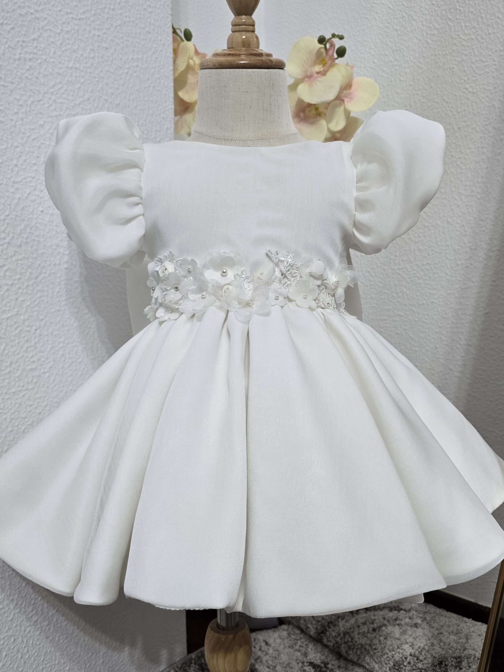 Espectacular Vestido de Ceremonia Niña Blanco con Mangas Abullonadas para Bautizo, Arras y Primer Cumpleaños 2026 - Imagen 3