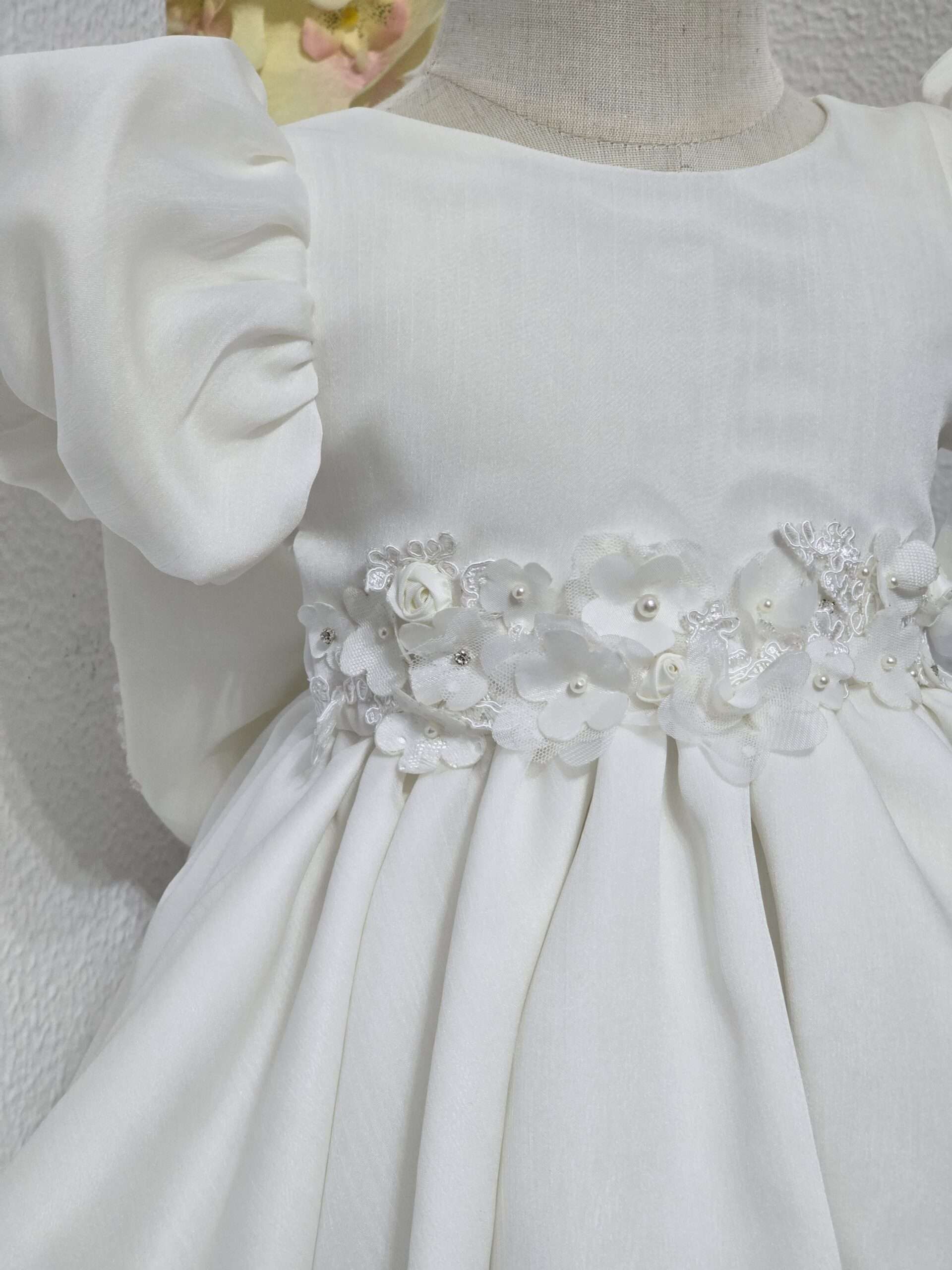 Espectacular Vestido de Ceremonia Niña Blanco con Mangas Abullonadas para Bautizo, Arras y Primer Cumpleaños 2026 - Imagen 6