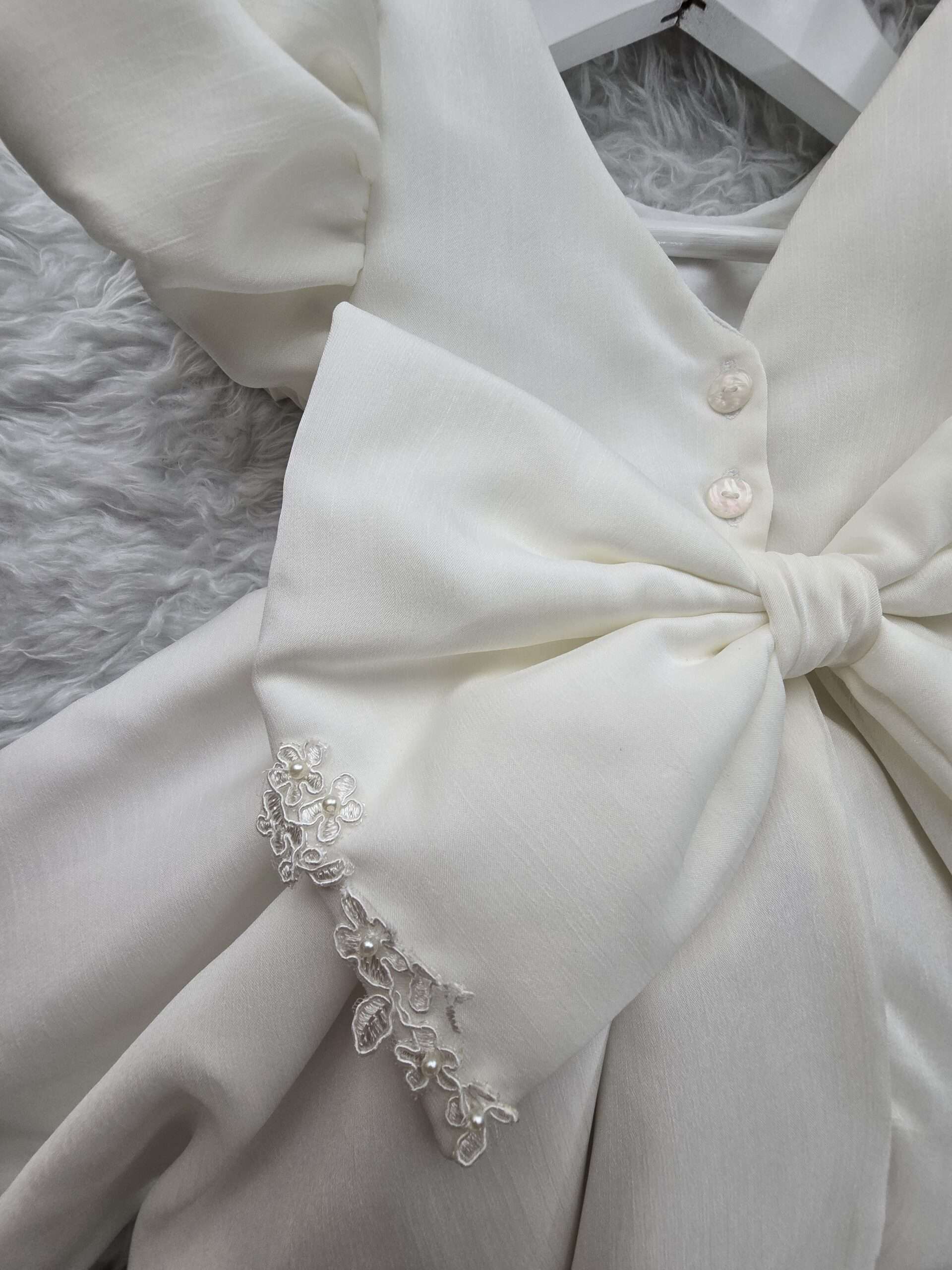 Espectacular Vestido de Ceremonia Niña Blanco con Mangas Abullonadas para Bautizo, Arras y Primer Cumpleaños 2026 - Imagen 4