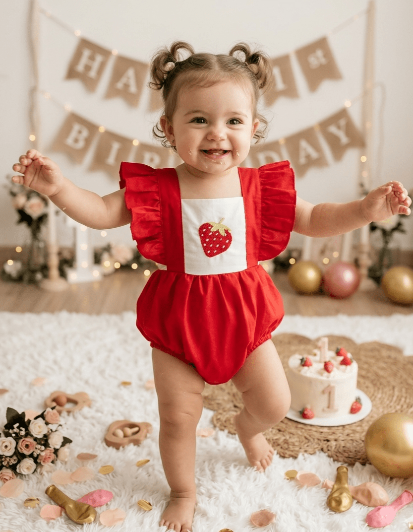 Pelele de Fresita para Primer Cumpleaños