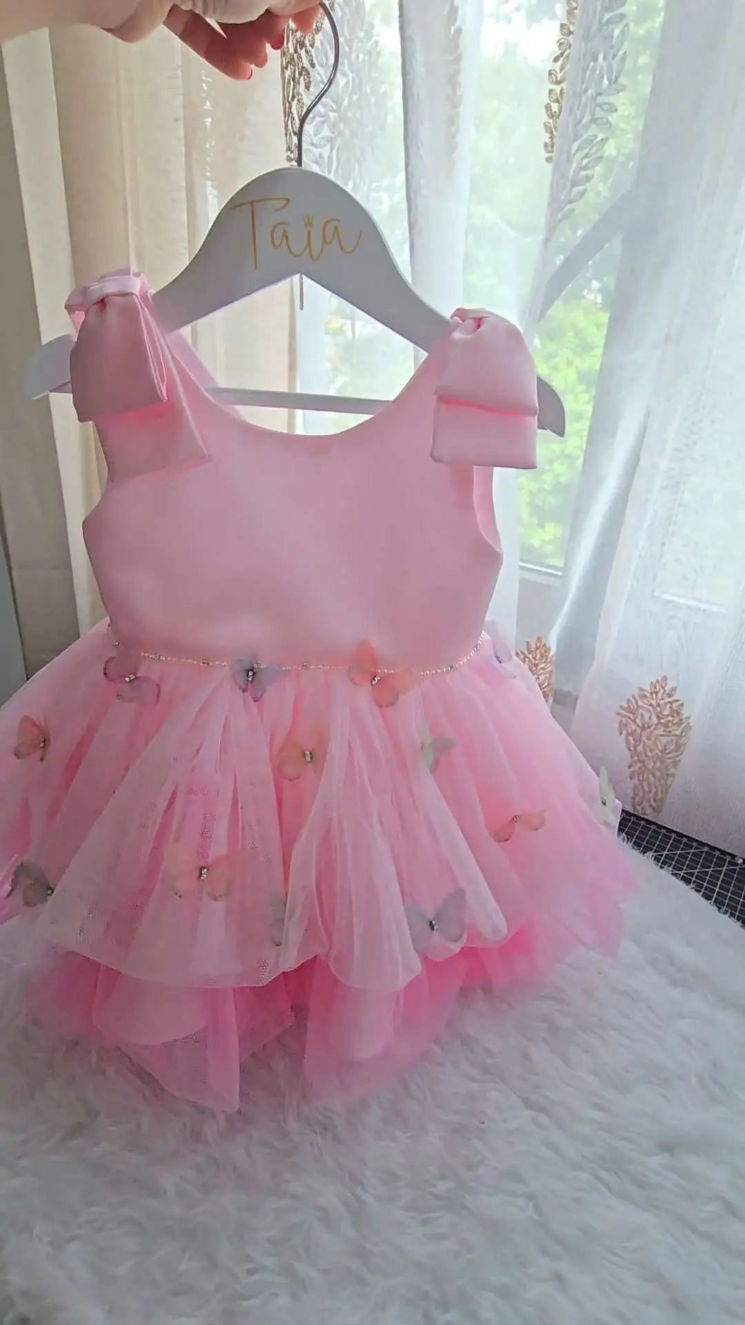 Vestido de Primer Cumpleaños Niña Mariposas 3D - Rosa Pastel Encantador - Imagen 5