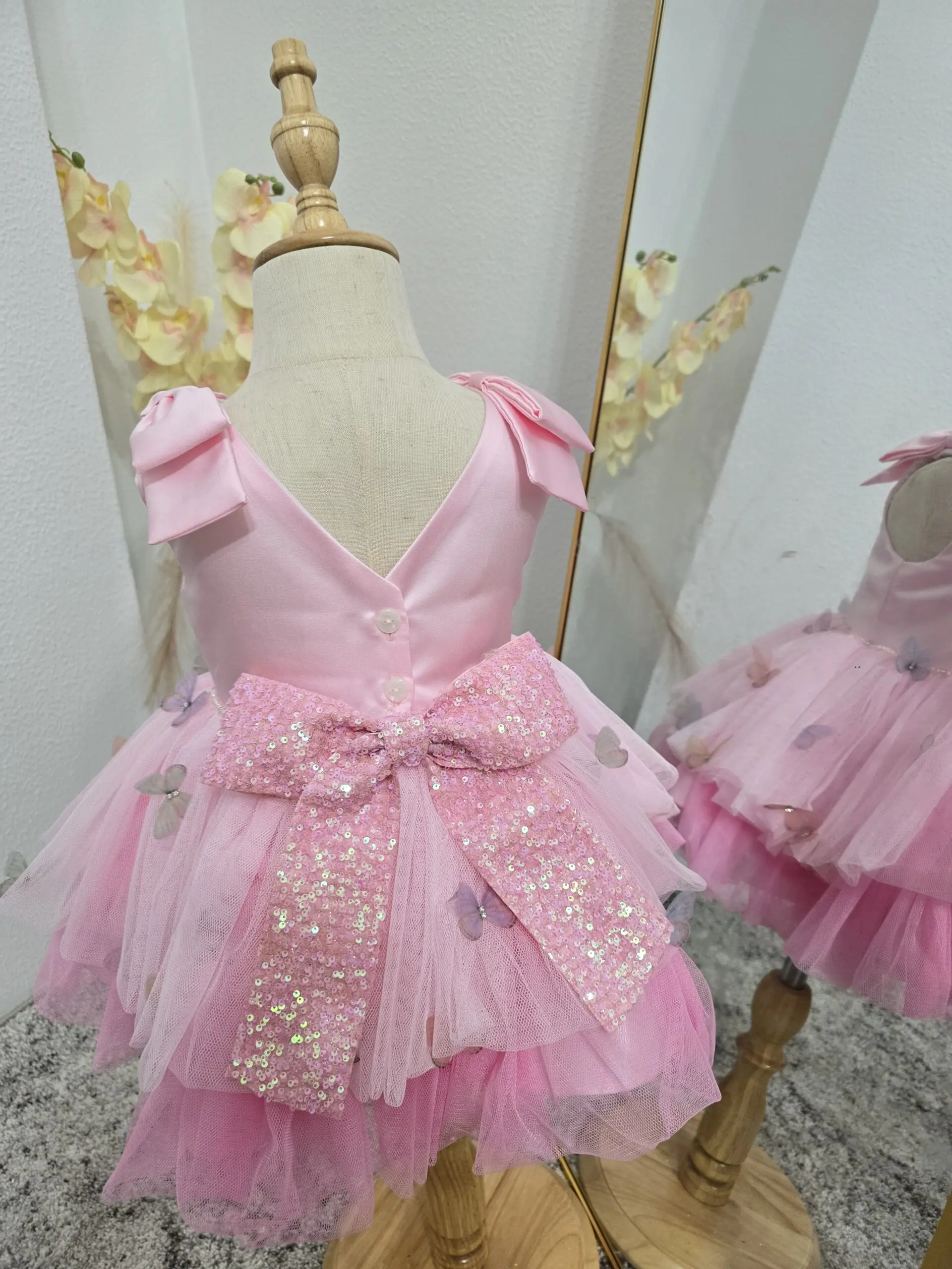Vestido de Primer Cumpleaños Niña Mariposas 3D - Rosa Pastel Encantador - Imagen 3