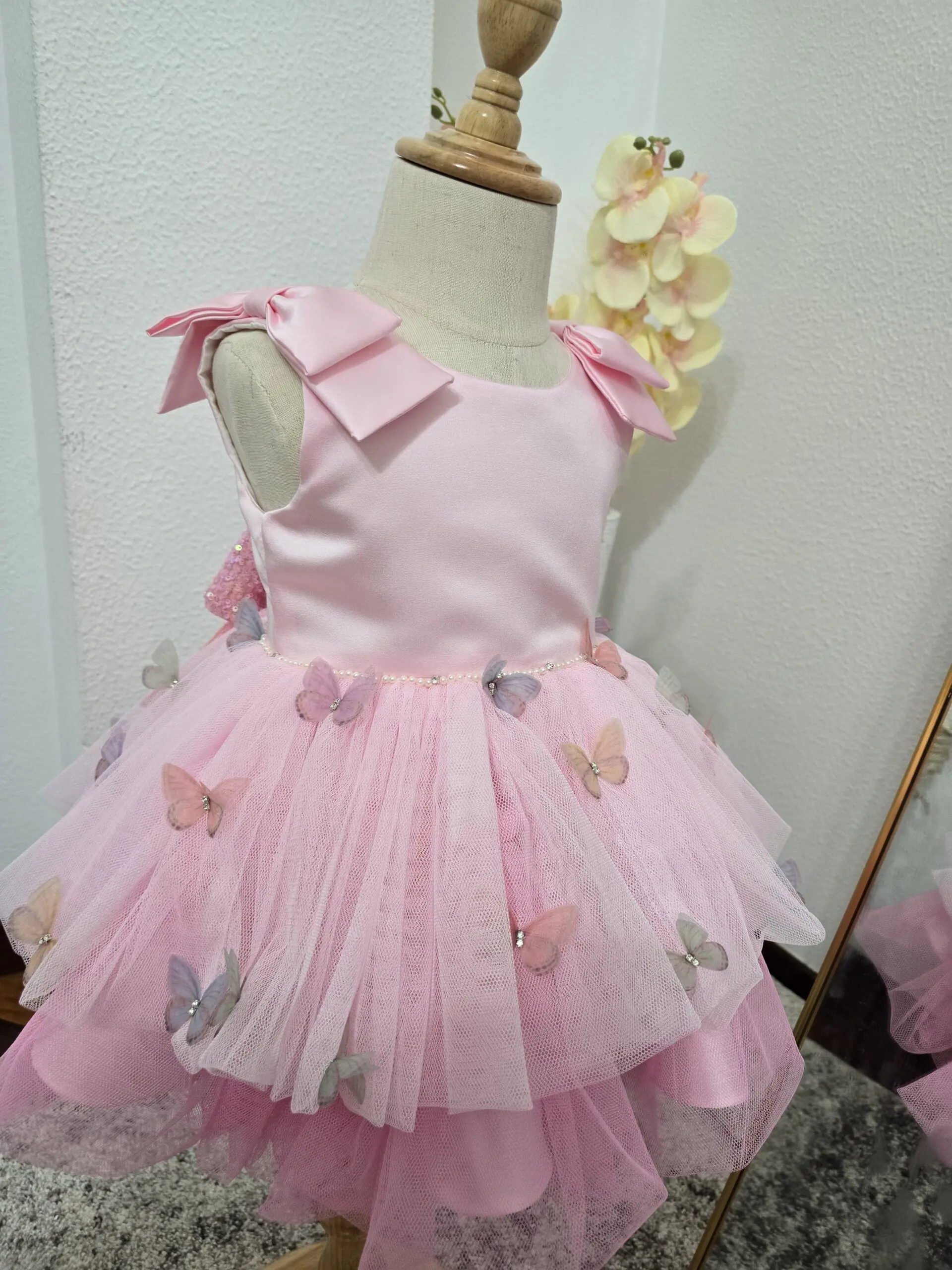 Vestido de Primer Cumpleaños Niña Mariposas 3D - Rosa Pastel Encantador - Imagen 2
