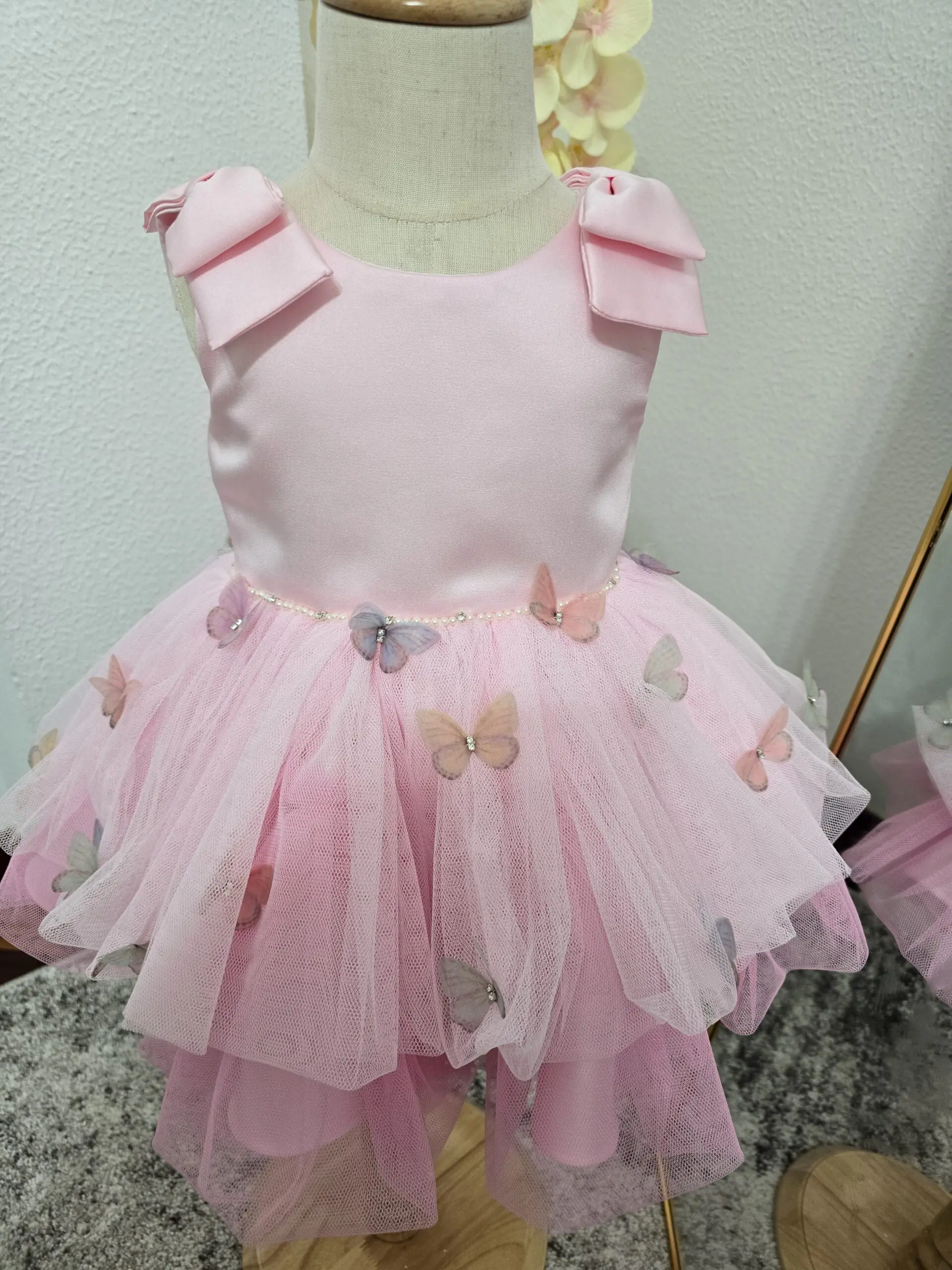 Vestido de Primer Cumpleaños Niña Mariposas 3D - Rosa Pastel Encantador - Imagen 4