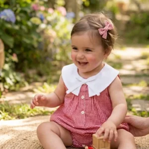 Pelele de Cuadro Vichy Rojo para Bebé