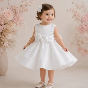 vestido blanco de niña con flores 3d