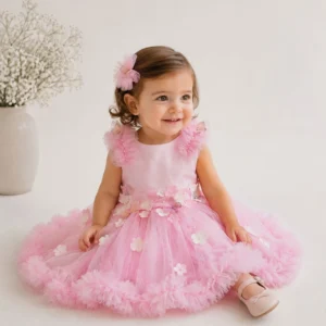 Vestido de Primer Cumpleaños con flores 3D