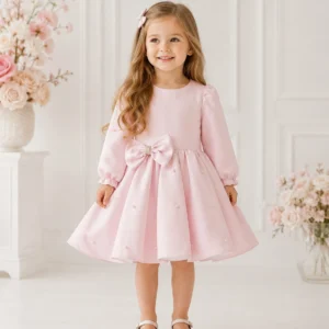 Vestido de Ceremonia Rosa Pastel Manga Larga