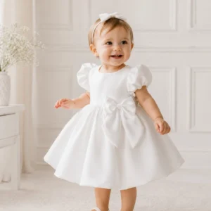 Vestido de Ceremonia Blanco con Lazo