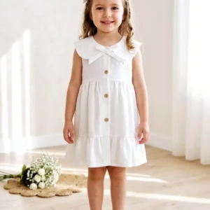 Vestido Blanco de Arras, Bautizo o Cumpleaños con Cuello Bebé