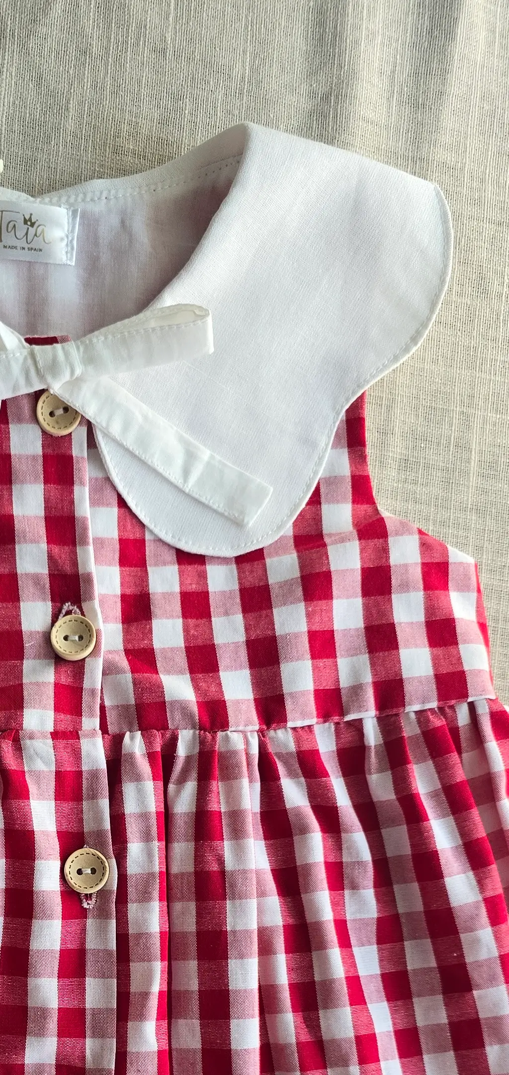 Vestido vichy rojo niña, vestido algodón orgánico, cuello bobo XL - Imagen 2