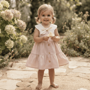 Vestido de Fiesta para Niña en Rosa con Topos