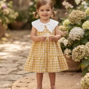 Vestido de niña vichy ocre