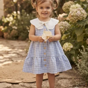 Vestido Niña de Cuadro Vichy Azul con Cuello XL