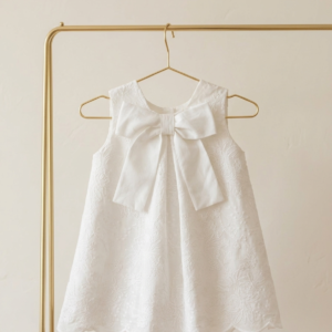 Handcrafted Girls White Ceremony Dress with Large Bow (Size 12-18M)